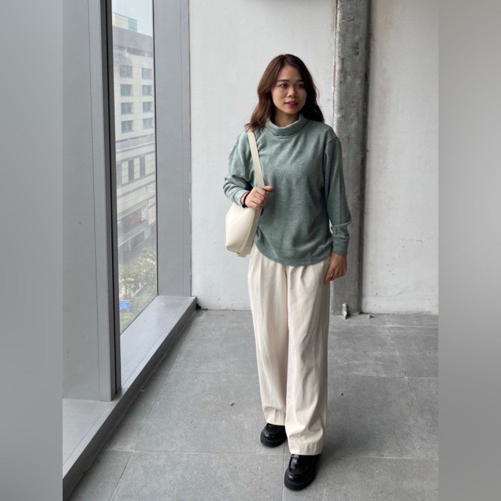 Uniqlo Soft Knitted Turtleneck Fleece Ribbed Long Sleeve | Size XL | Mint Green